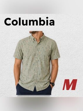 🇺🇸👌VGUC COLUMBIA | M | Casual outdoor Green Cactus Print button-up shirt